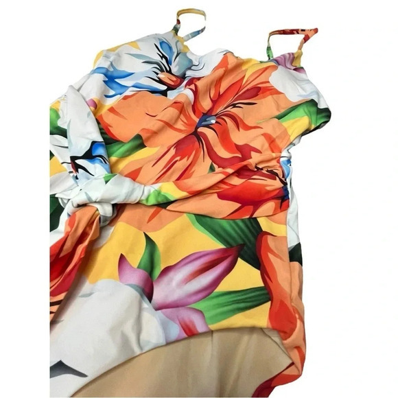 PALMS AWAY FLORAL HIBISCUS‎ ONE PIECE SWIMSUIT TIE BELT WOMEN SIZE EXTRA SMALL - Picture 3 of 9